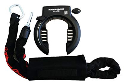 TRELOCK RS 430 Naz + ZR 355 – Rahmenschloss Set mit 100 cm Einsteckkette und Tasche – Schlüssel ist Nicht abziehbar