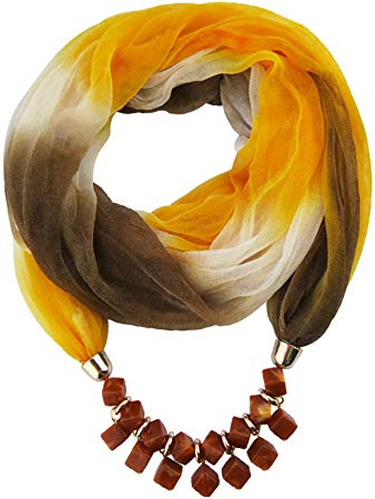 Asudaro Damen Tücher Schmuck Schal Halskette Halstücher Bekleidung Chiffon Schals Sonnenschutz Elegante Schal Wrap Pashminas mit Halskette Schmuck für den Sommer Herbst braun gelb