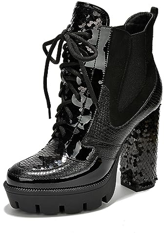 Women's Rhinestone Cowboy Booties - Western Ankle Boots with Pointed Toe, Block Heel & Lace-Up Design for Casual Dress or Party | Stylish Comfortable Short Booties (Nell) - Black Size 8