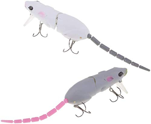 Kunstköder für Mäuse, Ratten, 15 cm, Kunststoff, Kunstköder mit 2 Drillingshaken, Weiß/Grau, 2 Stück