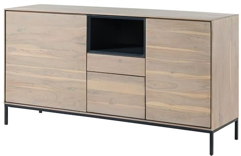 Massivmoebel24.de Sideboard Akazie 160x45x85 grau-weiß lackiert Chicago #04