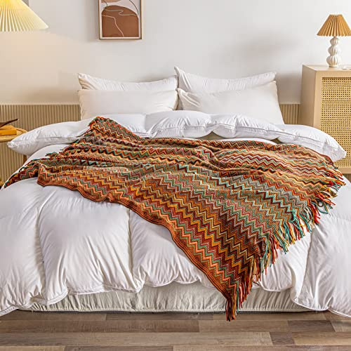 lifein Boho Strickdecke für Couch – weiche Herbst-Bauernhaus-Überwurf, gemütliche Strickdecke, kleine, leichte Decken und Überwürfe mit Quasten für Heimdekoration, Sofa (Regenbogenrot, 127x152.4 cm)