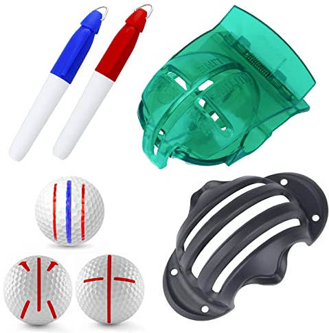 Uniclife 4-8 PCS Golf Ball Liner Template Linear Alignment Kit für Putt Ball Marking Tools mit maximal 4 Golf Ball Line Drawing Marking Stencils und 4 Bunte Marker Pens