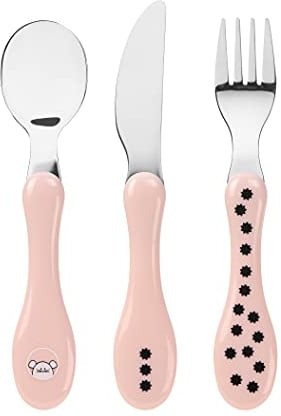 LÄSSIG Juego de cubiertos infantiles (3 piezas, cucharas, tenedor, cuchillo, acero inoxidable, mango de plástico, 3 piezas) Little Chums Mouse