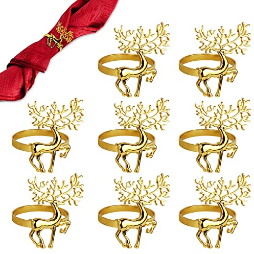 Napkin Rings Set of 8 Napkin Rings Reindeer for Christmas Lunch Thanksgiving Party Holiday Christmas Wedding Table Decoration