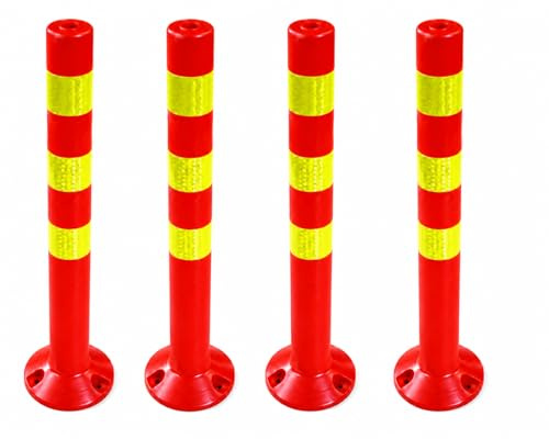4er Set Sperrpfosten [Höhe-72,5cm] - Absperrpfosten reflektierend | Absperrung mit Standfuß [Befestigung mit Schrauben] | Absperrständer | Park Pfosten Farbe Rot | Leitpfosten | Poller