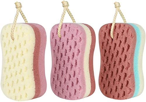 Dravency 3 Pieces Bath Sponge, Foam Loofah Sponge, Body Scrubber Shower Sponge for Women and Men, Large Size, No Disintegrated, No Mould