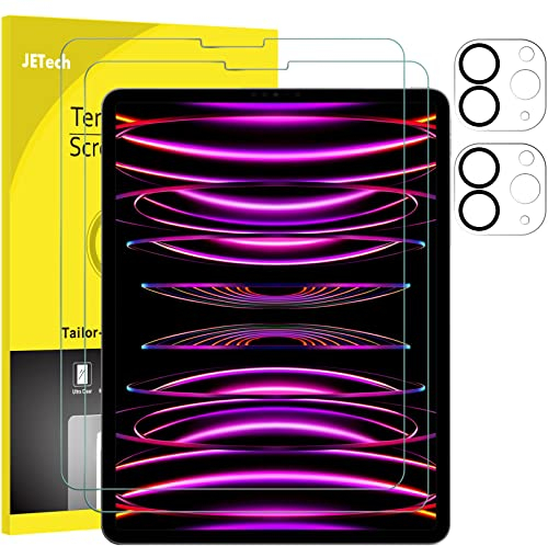 JETech Protector Pantalla para iPad Pro 12,9 Pulgadas 2022/2021/2020 (6a/5a/4a Gen) y Protector Lente Cámara, Cristal Vidrio Templado HD Antiarañazos, 2 Paquetes Cada Uno