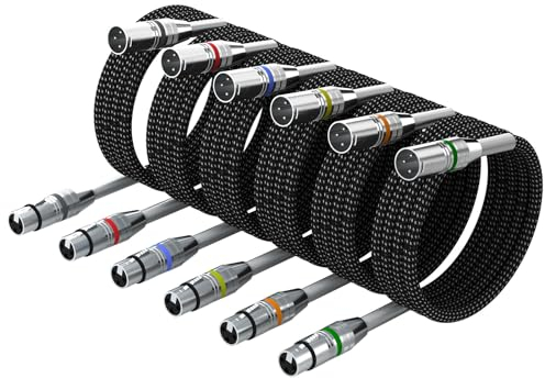 FIBBR XLR Cable 1m-6 Pack, Microphone Cable Nylon Braided XLR Male to Female Heavy Duty Balanced Microphone Cord Compatible with Preamps/Speaker Systems and More