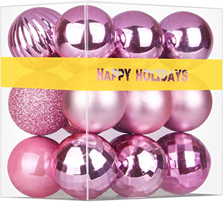 Bubblegun rosa 4,1 cm kleine Weihnachtskugeln Weihnachtsbaumschmuck Ornamente bruchsichere hängende Kugeln für St. Patrick's Day Valentinstag Osterdekorationen Set mit 18 Stück