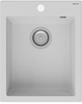 GRANMASTER Ivo Spülbecken Küche - mit 1 Becken - Granitspüle mit Siphon Waschbecken Küche - Einbauspüle Arbeitsplatte Küchenspüle 40x50x19,2 cm Spüle Weiß ohne Abtropffläche