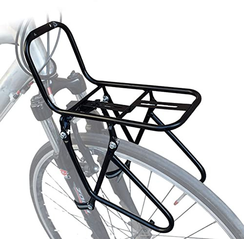 Bike Front Pannier Rack, Bicycle Hang On Front Rack, 15KG Load Cycle Rack, Brake Frame Luggage Shelf, Easily mounts Bags/Tent/Sleeping Bag/Baskets to Handlebars in Seconds black