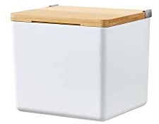 tesa Baboo Badorganizer S mit Bambus-Deckel, matt-weiß - Bad-Aufbewahrungsbox zur Wandmontage ohne Bohren, inkl. tesa Powerstrips Waterproof Strips XL - 122 mm x 110 mm x 102 mm