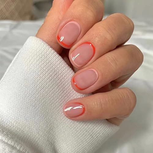 Sethexy Minimal French Short Square False Nail Collection Nude Pink Press on Nail Glossy Fake Nails 24Pcs Full Cover Acrylic Stick on Nails for Women and Girls
