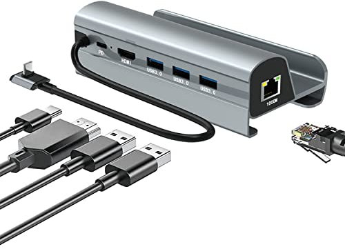 Docking station USB C per Steam Deck, YMY 6 in 1 Steam Deck Dock con HDMI 2.0 4K@60Hz, Gigabit Ethernet, 3 USB-A 3.0 e USB-C PD Ricarica Steam Deck Hub