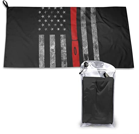 Schnell trocknendes Handtuch mit Tasche – Feuerwehr-Axt, rote Flagge, bedruckt, super saugfähig, Mikrofaser, Reise-Sporthandtücher, 80 x 40 cm