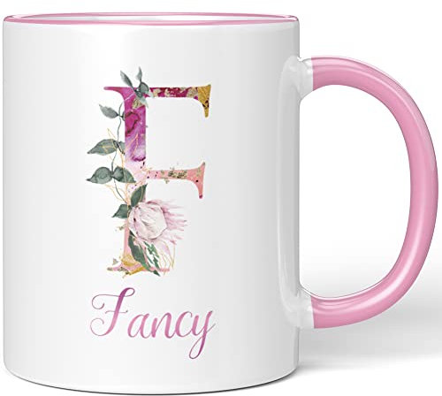 JUNIWORDS Tasse, Fancy, Name Anfangsbuchstabe Initial Alphabet Floral Buchstabe F Monogramm Motiv, Rosa (5508162)