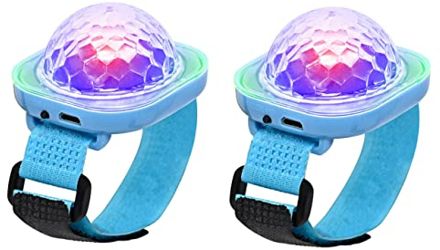 Lancoon 2 Pack Disco Ball Light, Wearable Mini Portable LED Lamp Night Strobe Watch Bracelet USB Charging Voice Controlled with Suction Cup for Kid Party Car Dancing DJ Club(Blue)