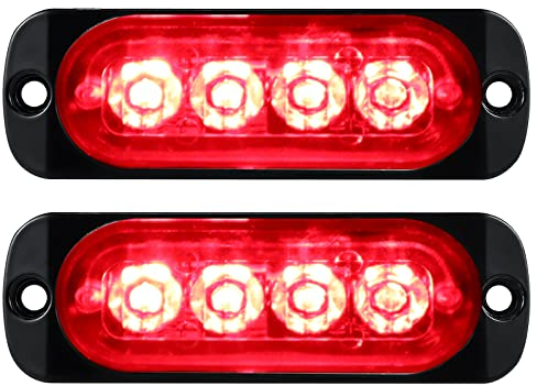 Willpower 2pcs 4LED Feu Stroboscopique Urgent Rouge Feux de Gabarit Latéraux Voiture 12V 24V Barre Lumineuse LED Balise Clignotante de Sécurité pour Remorque Utilitaire Bateau Tracteur Véhicule