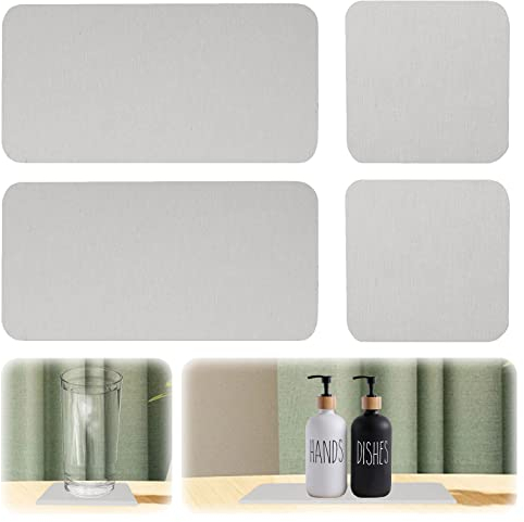 GAESHOW Lot de 4 Dessous de Verre en Diatomite Absorbant, l'eau Plateau en Pierre Absorbant l'eau pour Évier, Tapis de séchage Rapide instantané antidérapant, Salle de Bain & Cuisine