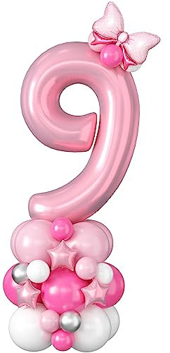 Rosa Luftballons Zahlen 9 Jahr Geburtstag Folienballon Pastell Rosa Digit Luftballons 40 Zoll XXL Große Hot Pink Hell Weiß Helium Luftballon Deko für Mädchen Frauen 9th Geburtstagsdeko Jubiläums Party