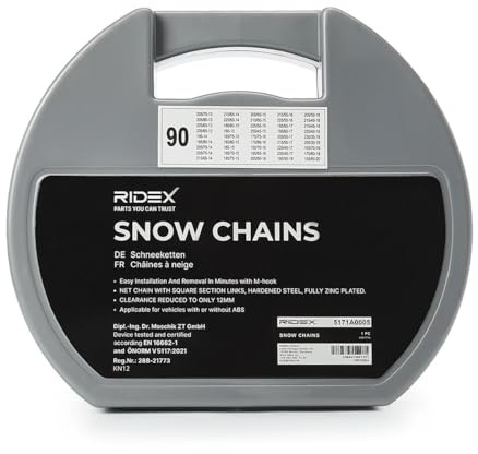 RIDEX Auto Schneeketten Satz von 2 12mm, Metall Reifenketten Raddurchmesser Zoll - 14, 15, 16, 17, 18 mit Felgenschutz 5171A0005