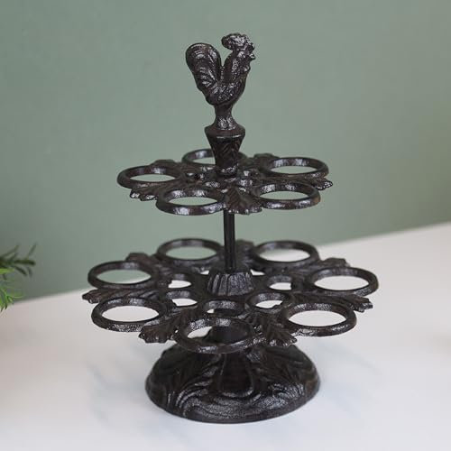 Porte-œufs vintage en fonte à 2 étages pour 12 œufs - Plateau de rangement de cuisine - Seau de rangement pour comptoir