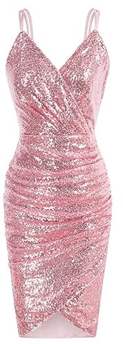 GRACE KARIN Pailletten Rosa Bleistiftkleid 50er V-Ausschnitt Glitzer Kleider Cocktailkleider CL762-16 M
