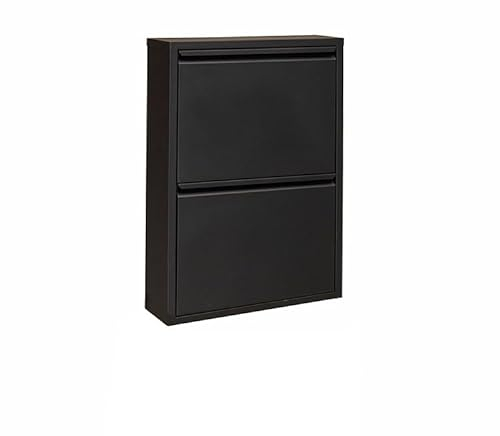 VEEHAUS Schuhregal Schmal Metall Schuhschrank Hoch Schuhkipper mit Magnetische Abdeckung Metall Montiert Schuhschrank Schmal und Wandmontage (Schwarz, 2 Klappen)