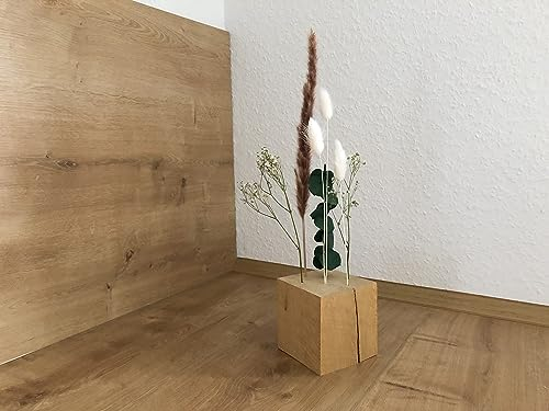 Flowerbar Cube | Massiver Holzblock mit getrockneten Blumen | Dekoelement, Unikat, Dekoration, Trockenblumen & edle Eiche (Fernweh)