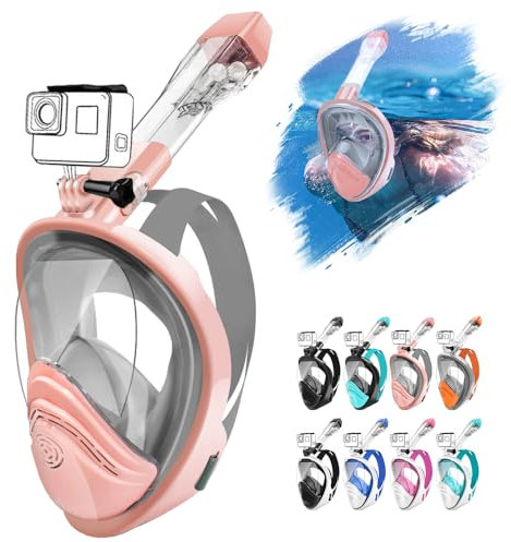 HINATAA Maschera Subacquea,Doppia Palla Galleggiante Maschera Snorkeling,180° Anti-Nebbia Leak Proof Maschera Facciale Integrale Snorkeling,Fotocamere Compatibili Bambini,Adulti (Rosa Chiaro, L/XL)