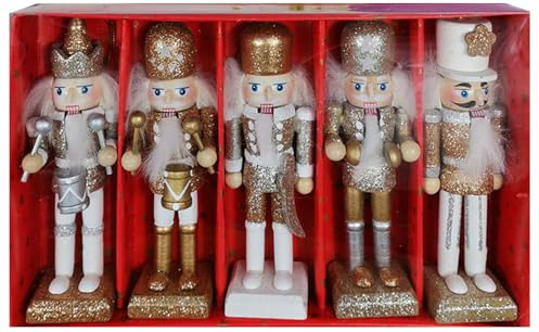 Weihnachtsdekorationen, Weihnachtsbaumschmuck, Nussknacker, Weihnachtsdekoration, 5 Stück/Set, 2023 König und Soldat, Nussknacker-Figuren, 11,9 cm hoch, Mini-Nussknacker-Ornamente aus Holz
