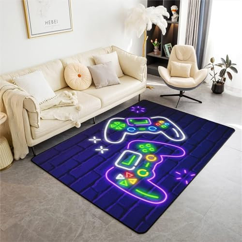 3D Gamer Controller Teppich Teenager Graffiti Neon Spielkonsole Motive Dekoration Carpets rutschfeste Fußmatte Teppiche Schlafzimmer Teenager Junge Wohnzimmer Spiel Krabbelmatte (Colour3,120 x 160cm)