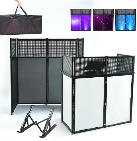 Tragbare DJ-Fassadenkabine, DJ-Fassadentischstation, 40*40*20 Zoll faltbare flache DJ-Event-Tischplatte mit weißem und schwarzem Stoff, gepolsterte Tragetasche, stehender DJ-Tisch aus Metall