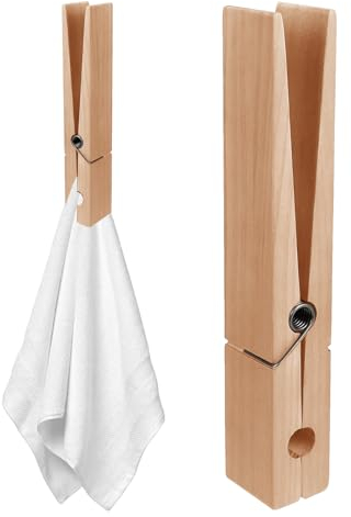 Pinces à Linge géantes – Porte-Serviettes de Salle de Bain – Grandes Pinces à vêtements en Bois pour économiser de l'espace et Robustes pour Salon, buanderie et Chambre à Coucher Maodom