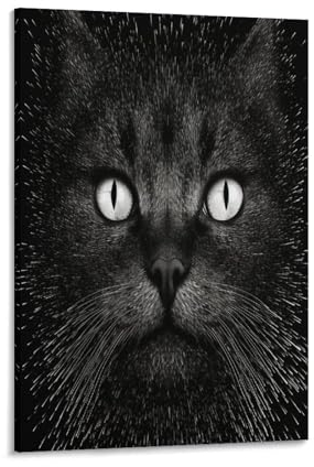 KeAan Black Cat Poster Wallscroll Wandbanner Für Dekorative Rollbild Wandbild Stoff Poster Leinwand Wandkunst Wand-Deko Leinwandbilder Ölgemälde 24x36inch(60x90cm)
