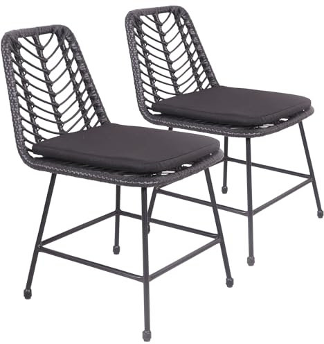 Happy Garden 2er Set Stühle OKA aus synthetischem Rattan, schwarz, mit Kissen, UV-beständig und wasserabweisend