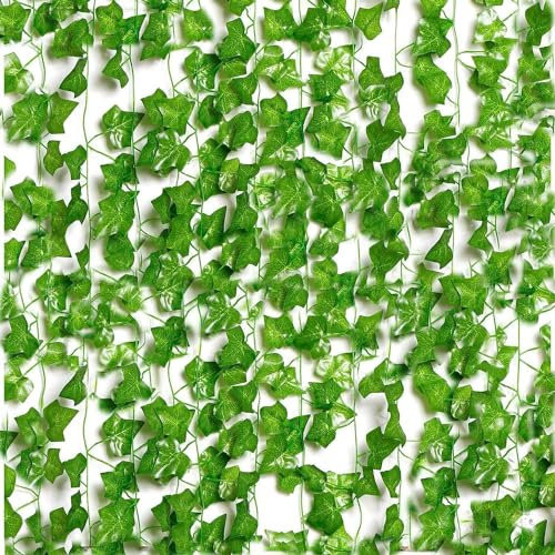Artificial Ivy Garlands - Ivy Fence Screening (308ft - Pack of 40) Green Leaves Fake Plants, Hanging Vines for Wedding & Home Decor