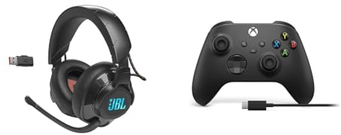 JBL Quantum 610 Over-Ear Gaming Kopfhörer – Wireless 2,4 GHz und 3,5 mm Klinke – Mit hochklappbarem Boom Mic und QuantumSurround Sound – Schwarz & Xbox Wireless Controller M für PC + USB C Cable