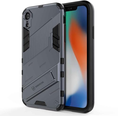 Knoowcase for iPhone XR Case with Kickstand Military Grade Shockproof Hard PC Shell Soft TPU Bumper Case Heavy Duty Protective Phone Case for iPhone XR, Gray