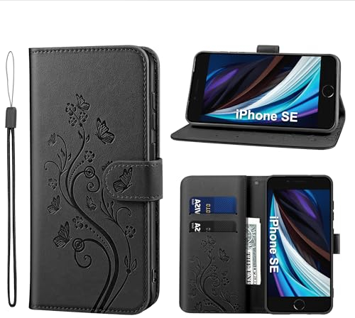 KRAFTCARE Handyhülle für iPhone SE 2020/2022 Hülle, für iPhone 8/7 Hülle mit Kartenfach Geldfach Ständer Magnetverschluss, Klapphülle Leder Schutzhülle Handytasche für iPhone 8/7/SE