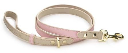 NINA WOOF Hundeleine aus Leder, schmale Leine mit verstärkten Beschlägen, europäisches Design, Rosa, 1,2 m