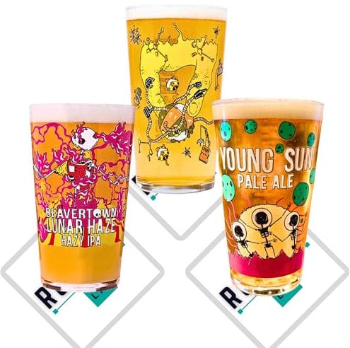 Beavertown Pint Glass Glasses Young Sun Nanobot Luna Beer Lager X3 Multi Pack Also Comes with Branded Beavertown Beer Mats Roxley Pub Bar Man Cave