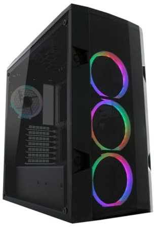LC-Power Caja para gaming Gaming 998B Rambot – ATX Midi-Tower con 4 ventiladores ARGB, panel lateral de cristal templado, espacio para 8 HDD/SSD, compatible con radiadores de 360 mm, USB 3.0, mando a