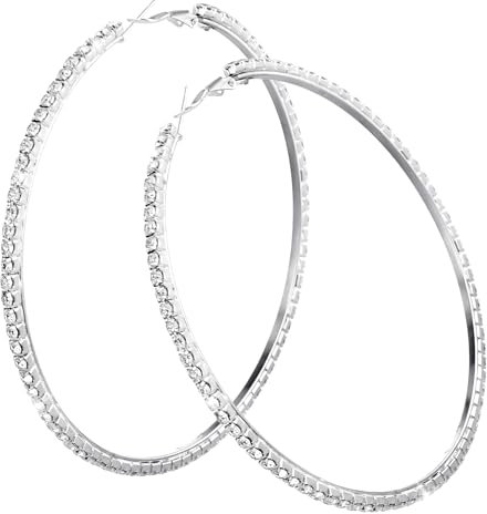 2 Paar Silber Ohrringe Creolen Silber Ohrringe Creolen Große Damen Silber Bling Creolen Große Mit Zirkonia Diamant Strass Hypoallergen Ohrringe Strass Creolen Nette Huggie Ohrringe Schmuck-Set