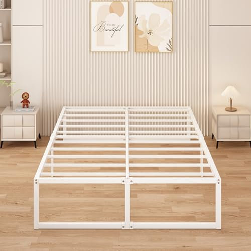 Yicensen King Size Bed Frame 150x200 cm Metal Platform Bed King with Steel Slat Support, Easy Assembly, Noise Free, No Box Spring Needed, 41cm High, White