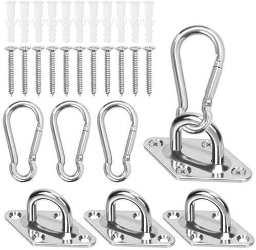 Keadic 24pcs M5 304 Edelstahl Augen Platte Marine Hardware Haken und Snap Haken mit Schrauben, Heavy Duty Staple Haken Schleife für Decke & Wandmontage Hängen (Diamant)