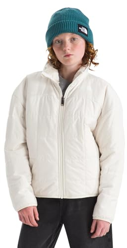 The North Face Girls Reversible Shasta Full Zip Jacket Kids' Puffer Coat with Synthetic Insulation, Fleece Lining & Water-Repellent Finish, White Dune, Medium