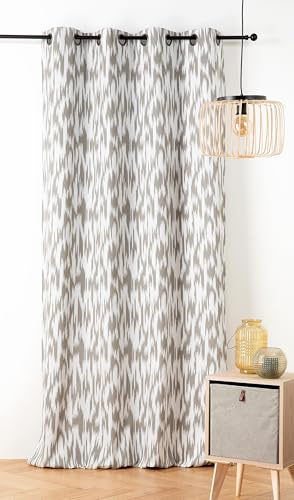 Linder Vorhang mit Ikat-Motiv – Upcycle-Stoff – Ethno-Stil – Ösen – Farbe Beige Taupe – Maße 140 x 280 cm – 67% Polyester, 31% Baumwolle, 2% andere Fasern – Kollektion Ikat