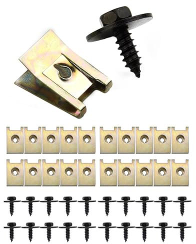 40 Pezzi Clip di Fissaggio per Auto,Dadi a U per Auto,20 Morsetti Ad Alette,20 Dadi Fissi per Lamiera,Clip di Fissaggio Tipo U in Metallo con Vite Autofilettante a Testa Esagonale per Parafango Auto